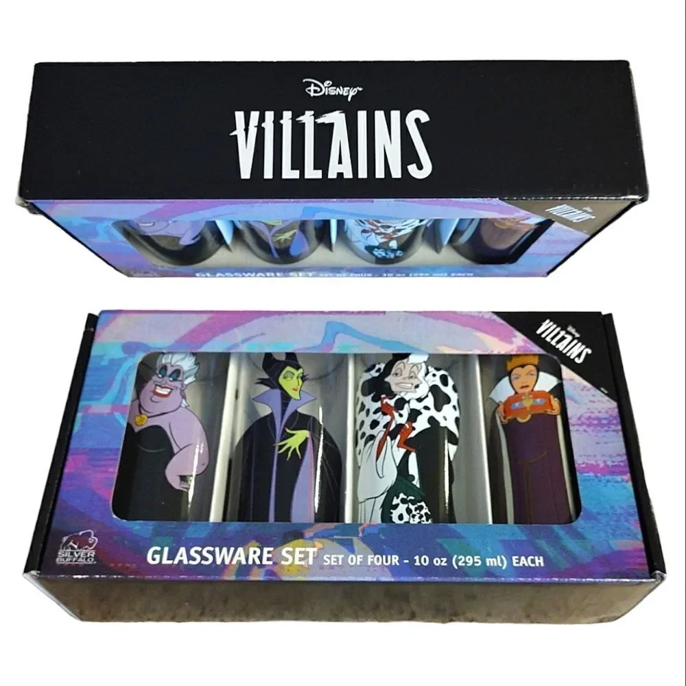 Disney‎ Villains Characters Prints 10oz Tumbler Glassware Set of 4 NWT